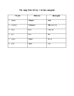 Từ vựng Unit 16 lớp 2 At the campsite Tiếng Anh 2 Global Success