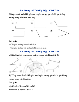 Giải SGK Toán lớp 3 trang 101, 102 Góc vuông, góc không vuông | Cánh Diều