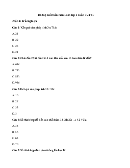 Bài tập cuối tuần Toán lớp 3 Chân trời sáng tạo - Tuần 7