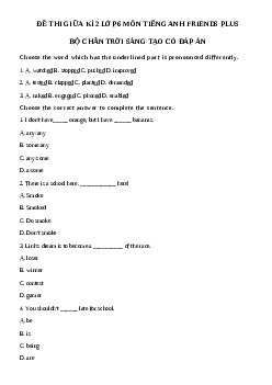 Đề thi giữa học kì 2 môn Tiếng Anh 6 năm 2023 - 2024 sách Friends Plus | đề 2