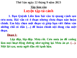 Giáo án điện tử Tiếng Việt 5 Tập làm văn Cánh diều: Luyện tập tả cảnh