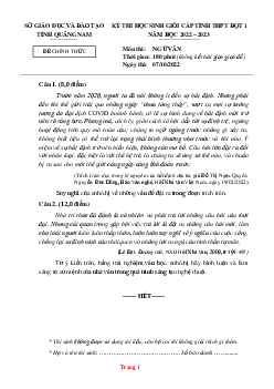Đề thi HSG Ngữ Văn 12 Chuyên Sở Giáo Dục Quảng Nam 2022-2023 (có đáp án)