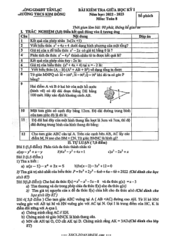 Đề giữa học kỳ 1 Toán 8 năm 2022 – 2023 trường THCS Kim Đồng – Hòa Bình