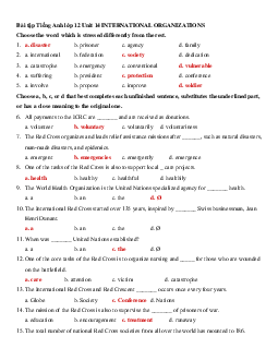Bài tập unit 14 lớp 12 International organizations(có đáp án)