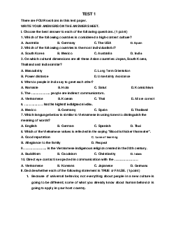 Đề thi cuối kì | Giao tiếp liên văn hóa | Đại học Khoa học Xã hội và Nhân văn, Đại học Quốc gia Thành phố HCM