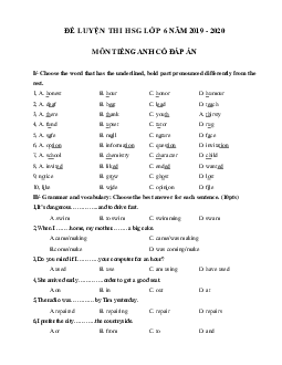 Đề thi học sinh giỏi tiếng Anh lớp 6 năm 2019 - 2020 số 3