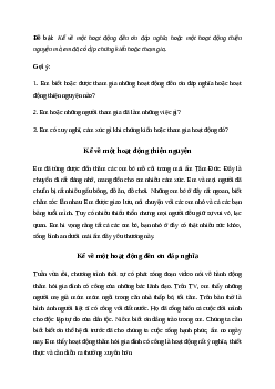 Kể về một hoạt động đền ơn đáp nghĩa hoặc một hoạt động thiện nguyện (4 mẫu) | Tiếng việt 4 Chân Trời sáng tạo