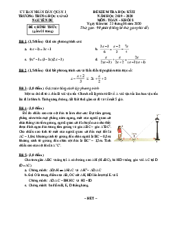 Đề thi học kỳ 2 Toán 8 năm 2019 – 2020 trường THCS Nguyễn Du – TP HCM