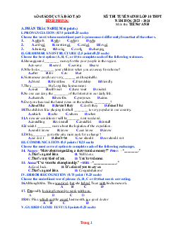 Đề thi tuyển sinh vào lớp 10 THPT năm 2023-2024 môn Tiếng Anh Sở GD Bình Phước (có lời giải)