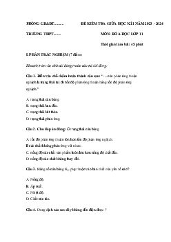 Đề thi giữa học kì 1 môn Hóa học 11 năm 2023 - 2024 sách Cánh diều