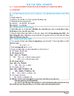 Bài tập trắc nghiệm kim loại kiềm và hợp chất quan trọng của kim loại kiềm (có lời giải)