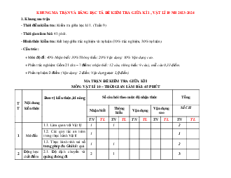 Ma trận đặc tả đề kiểm tra giữa học kỳ 1 Vật lí 10