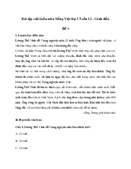 Bài tập cuối tuần lớp 3 môn Tiếng Việt Cánh diều - Tuần 12
