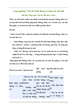 Giải Công nghệ 7 Bài 10: Nuôi dưỡng và chăm sóc vật nuôi | Kết nối tri thức