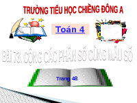 Giáo án điện tử Toán 4 Bài 73 Cánh diều: Cộng các phân số cùng mẫu số (tiết 1)