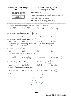 Đề thi HK1 Toán 12 năm học 2016 – 2017 sở GD và ĐT Tiền Giang
