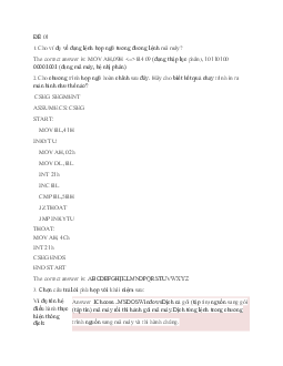 Tổng hợp đề thi môn Kiến trúc máy tính và hợp ngữ