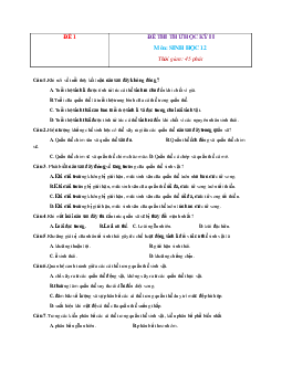 Bộ đề kiểm tra học kì 2 Sinh học 12 năm học 2020 - 2021 (có đáp án)