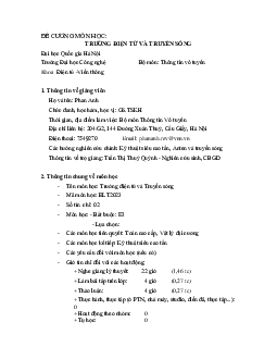 Đề cương môn học Trường Điện từ và truyền sóng | Trường Đại học Công nghệ, Đại học Quốc gia Hà Nội