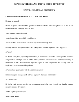 Giải SGK Unit 2 lớp 12: Cultural Diversity Reading Writing Language focus