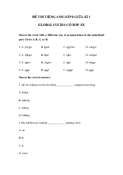 Đề thi giữa kì 1 tiếng Anh 8 Global success số 1
