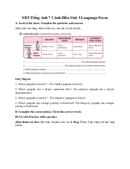 SBT Tiếng Anh 7 Cánh Diều Unit 5 Language Focus