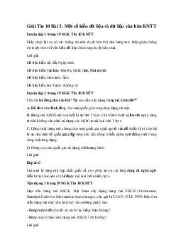 Giải Tin 10 Bài 3: Một số kiểu dữ liệu và dữ liệu văn bản KNTT