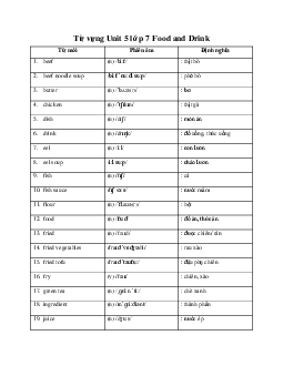 Từ vựng Unit 5 lớp 7 Food and Drink sách Global Success
