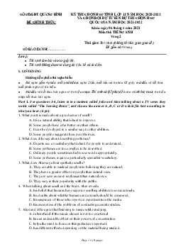 Kì thi chọn đội tuyển chính thức dự thi Quảng Bình HSG quốc gia lớp 12 THPT năm học 2020-2021 môn thi Tiếng Anh vòng II