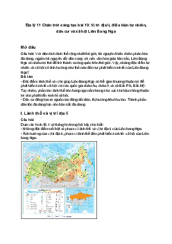 Địa lý 11 Chân trời sáng tạo bài 19: Vị trí địa lí, điều kiện tự nhiên, dân cư và xã hội Liên Bang Nga