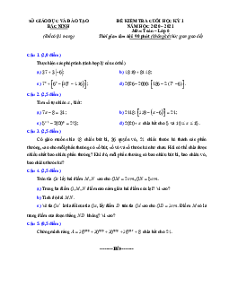 Đề thi cuối học kỳ 1 Toán 6 năm 2020 – 2021 sở GD&ĐT Bắc Ninh