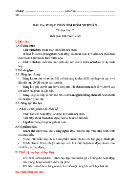 Giáo án Bài 15: Thuật toán tìm kiếm nhị phân Tin học 7 | Kết nối tri thức