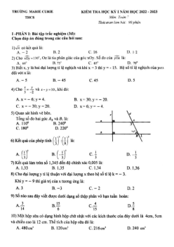 Đề kiểm tra học kỳ 1 Toán 7 năm 2022 – 2023 trường Marie Curie – Hà Nội