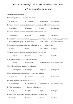 Đề thi học kì 2 môn Tiếng Anh lớp 12 trường THPT Đa Phúc, Hà Nội năm 2019 - 2020(có đáp án)