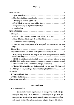 Tiểu luận môn Triết học Mác - Lenin đề tài "Vận dụng triết học Mác - Lenin phân tích quá trình chuyển đổi sang nền kinh tế thị trường của Việt Nam"