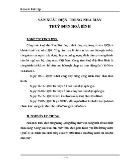 Báo cáo thực tập Sản xuất điện trong nhà máy thủy điện Hòa Bình