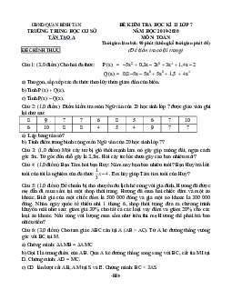Đề thi HK2 Toán 7 năm 2019 – 2020 trường THCS Tân Tạo A – TP HCM