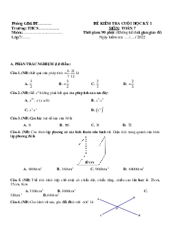 Đề thi học kì 1 môn Toán 7 | Đề 12 | Cánh diều