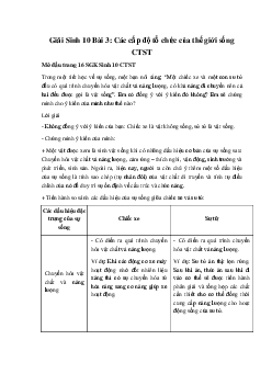 Giải Sinh 10 Bài 3: Các cấp độ tổ chức của thế giới sống | Chân trời sáng tạo
