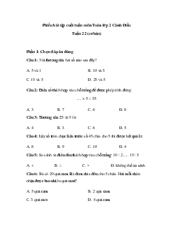 Bài tập cuối tuần Toán lớp 2 Cánh diều - Tuần 22
