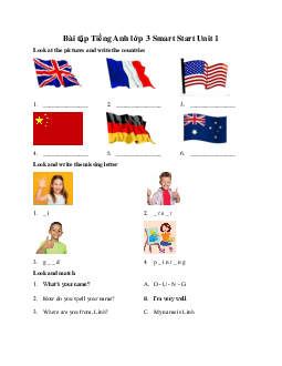 Bài tập Tiếng Anh lớp 3 Smart Start Unit 1