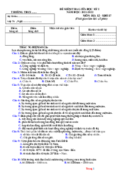 Đề kiểm tra giữa học kì 1 Địa Lí 7 trắc nghiệm (có đáp án)