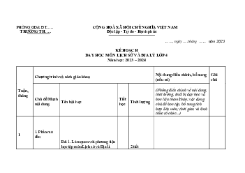 Kế hoạch dạy học môn Lịch sử - Địa lí lớp 4 | Chân trời sáng tạo