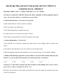 Giải bài tập Tiếng Anh lớp 9 Chương trình mới Unit 3 SKILLS 2, LOOKING BACK - PROJECT