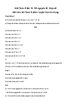 Giải Toán 6 Bài 10: Số nguyên tố. Hợp số | Cánh diều