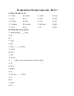 Ôn tập hè lớp 4 lên lớp 5 môn Anh - Đề số 2