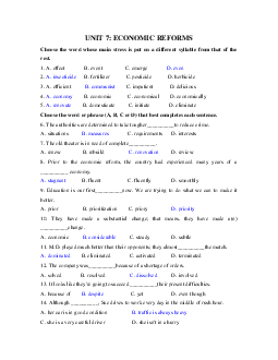 Bài tập Tiếng Anh lớp 12 Unit 7: Economic Reforms (có đáp án)
