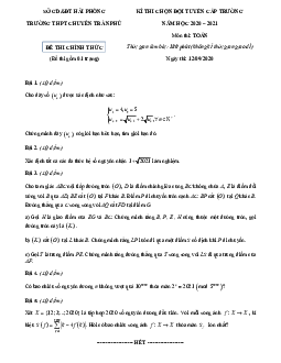 Đề chọn đội tuyển Toán năm 2020 – 2021 trường THPT chuyên Trần Phú – Hải Phòng