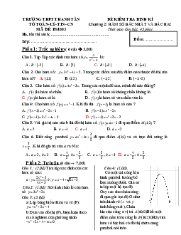 Đề kiểm tra 1 tiết Đại số 10 chương 2 trường THPT Thạnh Tân – Sóc Trăng