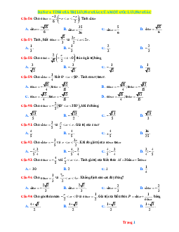 Bài tập trắc nghiệm Tính giá trị lượng giác của một góc lượng giác lớp 11 (có đáp án)